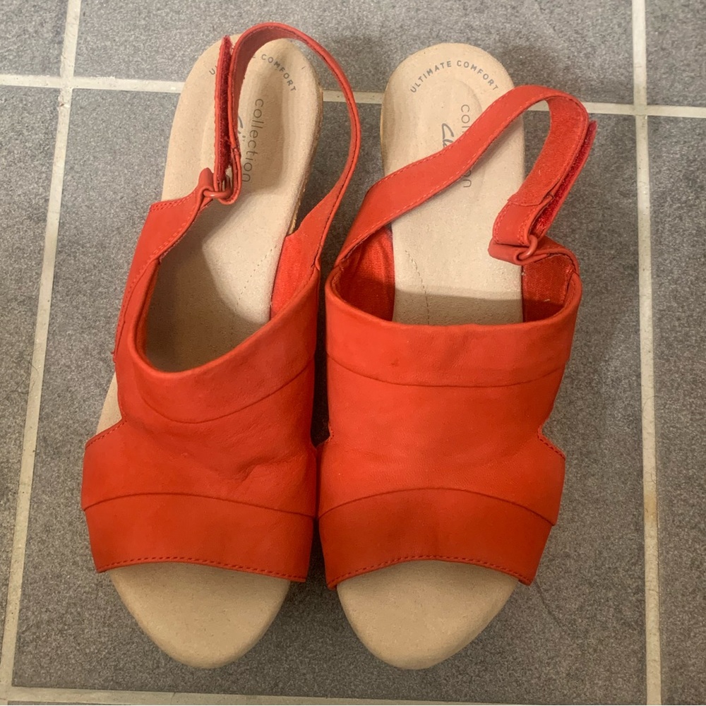Clarks Annadel Red Open Toe Casual Platform Sandals 11
